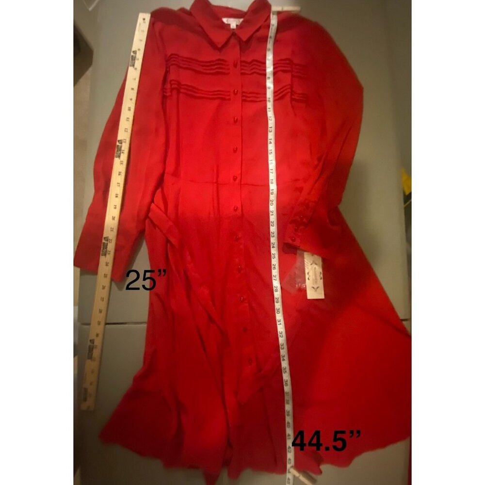 Nanette Lepore Shirt Dress Womens 14 Red Long Sleeve Collared Button Front 2 Pc - Picture 8 of 16